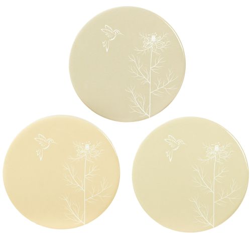 Article Dessous de plat Motif oiseau Marron Blanc Ø11cm 6 pcs