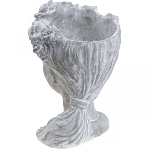 Article Tête de plante jardinière en béton tête de femme blanchie H34cm