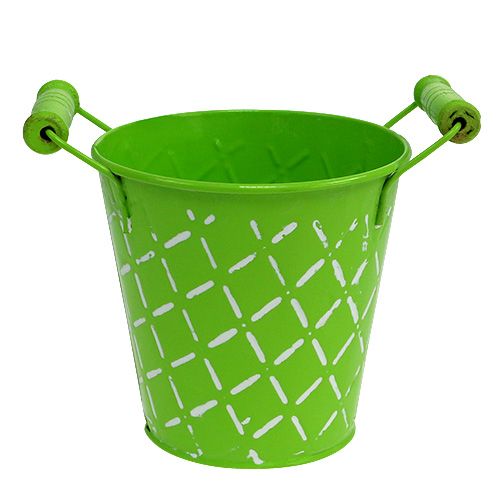 Floristik24 Seau étain vert clair anses bois Ø11cm H10.5cm