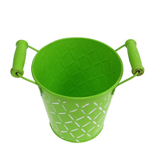 Floristik24 Seau étain vert clair anses bois Ø11cm H10.5cm