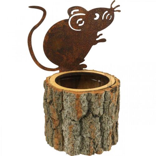 Floristik24 Cache-pot en bois cache-pot aspect bois souris rouille H24cm