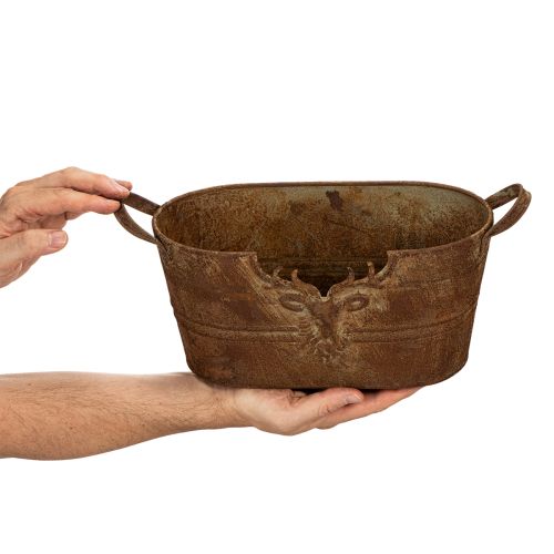 Bol ovale en métal avec anses, motif cerf, finition rouille, 36 cm | Floristik24.be