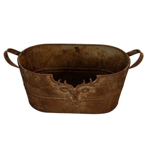 Bol ovale en métal avec anses, motif cerf, finition rouille, 36 cm | Floristik24.be