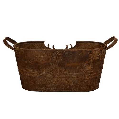 Bol ovale en métal avec anses, motif cerf, finition rouille, 36 cm | Floristik24.be