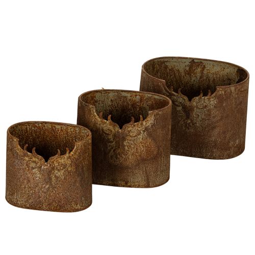 Pots de fleurs ovales rustiques en métal, motif cerf, lot de 3, 24 cm acheter | Floristik24.be