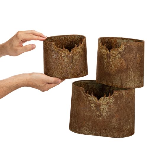 Pots de fleurs ovales rustiques en métal, motif cerf, lot de 3, 24 cm | Floristik24.be