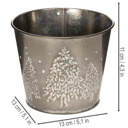 Pot de fleurs en métal avec sapins pailletés, 13 cm | Floristik24.be