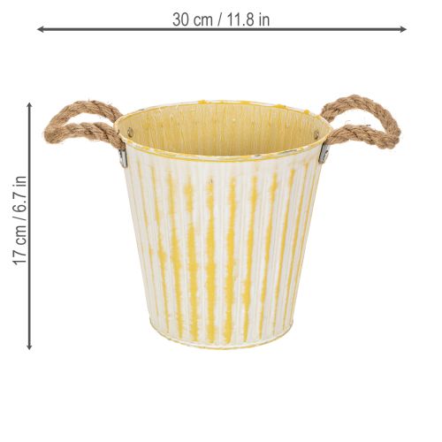 Article Pot en métal, décoration printanière, cache-pot avec anses, jaune, style shabby chic, Ø 18 cm, H 17,5 cm