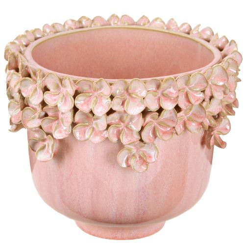 Floristik24 Cache-pot en céramique rose – Cache-pot élégant avec décor floral Ø16cm