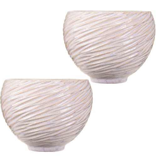 Article Pot de fleurs en céramique crème-rose – Jardinière décorative moderne avec motif rainuré Ø15cm 2pcs