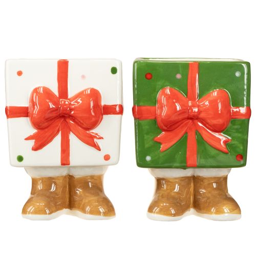 Floristik24 Jardinière en céramique cadeau de Noël avec pieds H11,5cm 2 pcs
