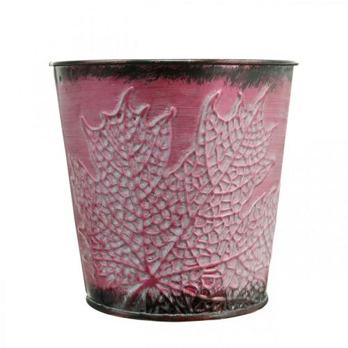 Article Jardinière à décor de feuilles, récipient en métal, automne, cache-pot vin rouge Ø10cm H10cm