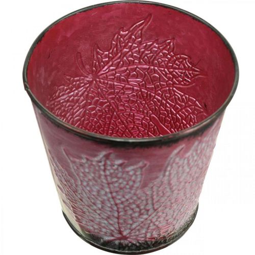 Article Jardinière à décor de feuilles, récipient en métal, automne, cache-pot vin rouge Ø10cm H10cm
