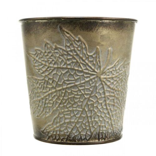 Article Jardinière pour l'automne, pot en métal à décor de feuilles, jardinière dorée Ø10cm H10cm