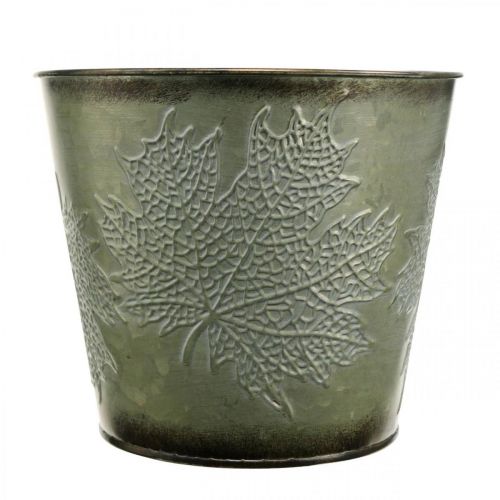 Article Cache-pot avec décoration d'automne, décoration en métal, jardinière d'automne verte Ø18.5cm H17cm
