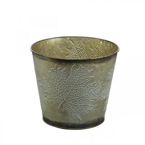 Article Seau à plantes à décor de feuilles, vase en métal, automne doré Ø18cm H17cm