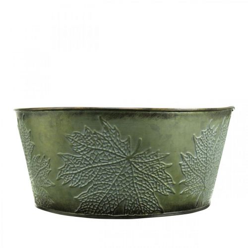 Article Jardinière avec feuilles d&#39;érable, décoration automne, vase en métal vert Ø25cm H11cm
