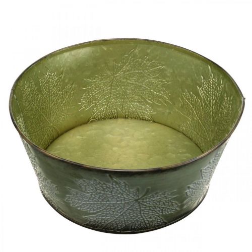Article Jardinière avec feuilles d'érable, décoration automne, vase en métal vert Ø25cm H11cm