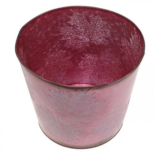 Article Pot d'automne, seau à plantes, décoration en métal avec feuilles rouge vin Ø25,5cm H22cm