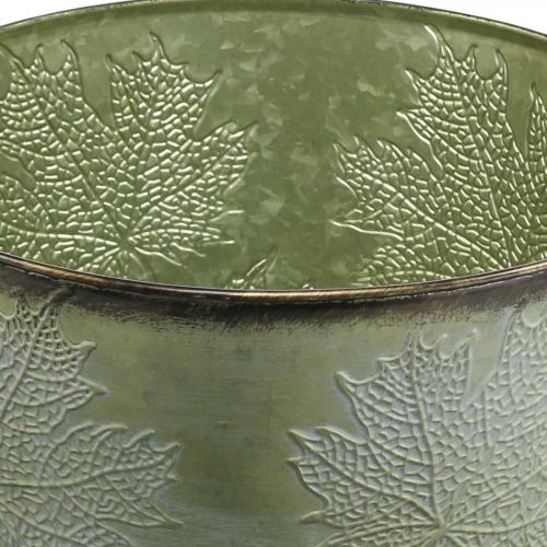 Article Jardinière, pot en métal avec feuilles d'érable, décoration automne vert Ø25.5cm H22cm