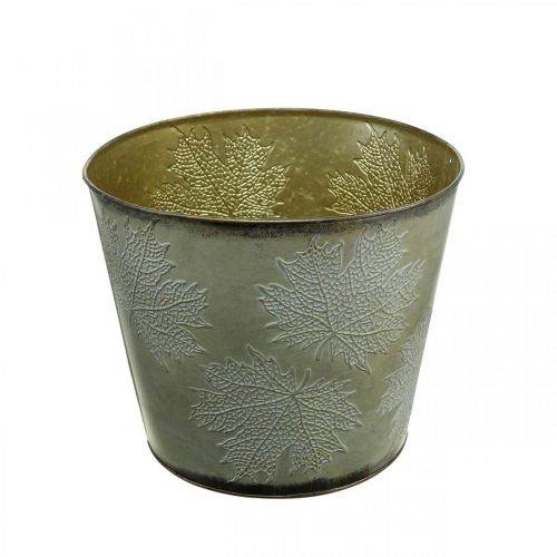 Article Cache-pot, décoration automne, vase en métal avec feuilles dorées Ø25.5cm H22cm