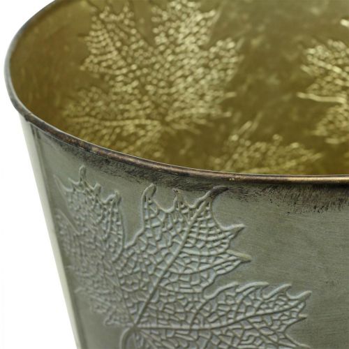 Article Cache-pot, décoration automne, vase en métal avec feuilles dorées Ø25.5cm H22cm