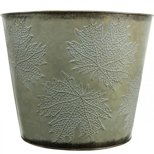 Article Cache-pot, décoration d&#39;automne, récipient en métal avec feuilles dorées Ø25,5cm H22cm