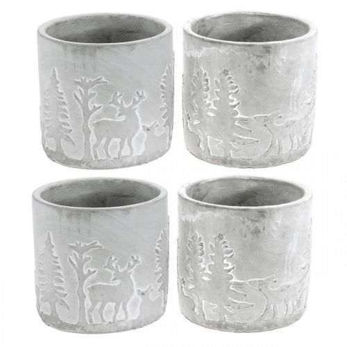 Floristik24 Cache-pots avec motif forêt, décoration de l&#39;Avent, jardinière pour Noël, décoration béton Ø10,5cm H11cm 4pcs