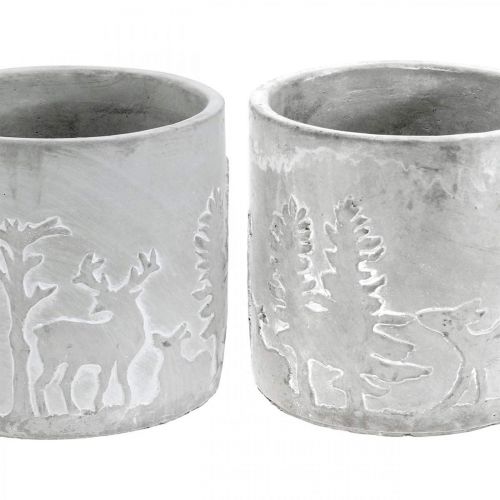 Floristik24 Cache-pots avec motif forêt, décoration de l&#39;Avent, jardinière pour Noël, décoration béton Ø10,5cm H11cm 4pcs