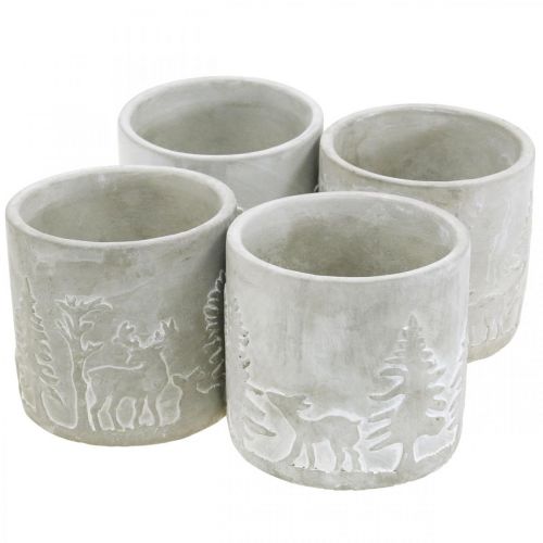 Floristik24 Cache-pots avec motif forêt, décoration de l&#39;Avent, jardinière pour Noël, décoration béton Ø10,5cm H11cm 4pcs