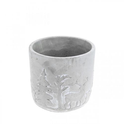 Article Jardinière à motif forêt, décoration hiver, jardinière en béton, Avent Ø12,5cm H11cm