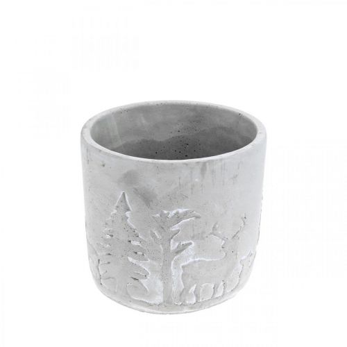 Floristik24 Jardinière à motif forêt, décoration hiver, jardinière en béton, Avent Ø12,5cm H11cm