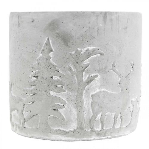Article Jardinière à motif forêt, décoration hiver, jardinière en béton, Avent Ø12,5cm H11cm