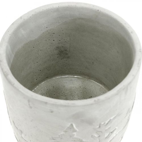 Article Jardinière à motif forêt, décoration hiver, jardinière en béton, Avent Ø12,5cm H11cm