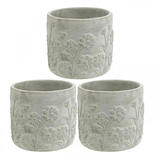Floristik24 Jardinière en béton à motif fleuri jardinière Ø12.5cm H11cm 3pcs