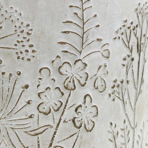 Article Cache-pot en béton blanc avec fleurs en relief vintage Ø16cm