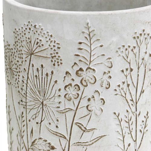 Floristik24 Vase vase à fleurs en béton blanc avec fleurs en relief Ø12,5cm 2 pièces