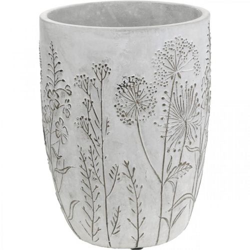 Vase Concrete White Flower vase avec fleurs en relief vintage Ø18cm