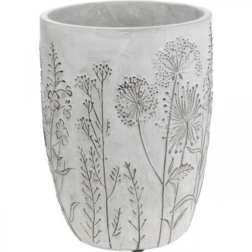 Article Vase Concrete White Flower vase avec fleurs en relief vintage Ø18cm