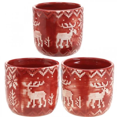 Décoration en céramique avec renne, décoration de l&#39;Avent, jardinière avec motif norvégien rouge / blanc Ø7.5cm H7cm 6pcs