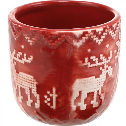 Floristik24 Décoration en céramique avec renne, décoration de l'Avent, jardinière avec motif norvégien rouge / blanc Ø7.5cm H7cm 6pcs