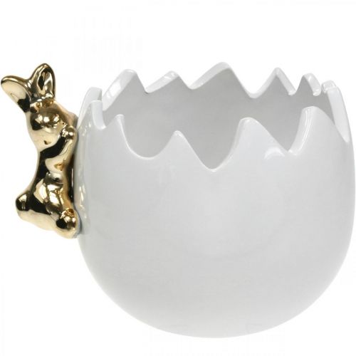 Floristik24 Bol de Pâques bol décoratif en céramique blanc d'oeuf lapin doré 2pcs