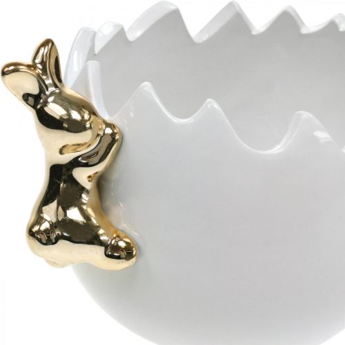 Floristik24 Bol de Pâques bol décoratif en céramique blanc d'oeuf lapin doré 2pcs