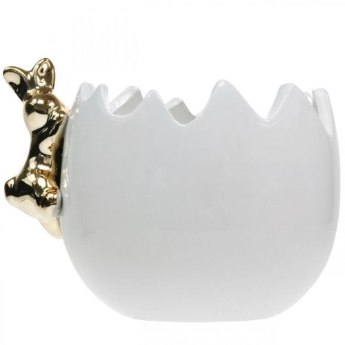 Floristik24 Bol de Pâques bol décoratif en céramique blanc d'oeuf lapin doré 2pcs