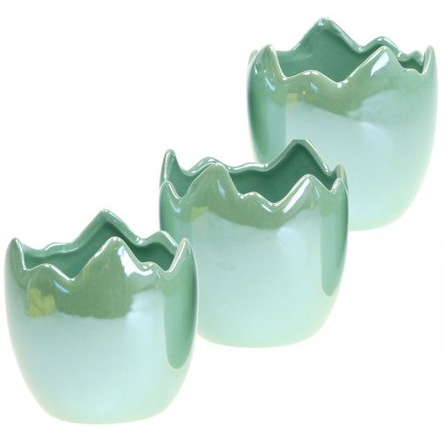 Floristik24 Cache-pot coquille d'œuf nacre vert clair Ø8cm H9cm 3pcs