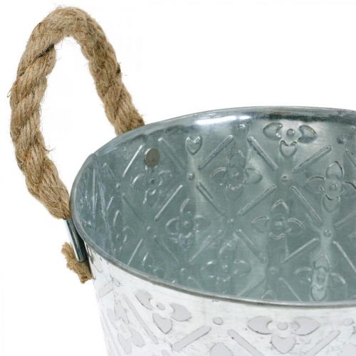 Article Pot en métal pour la plantation, pot de fleur avec anses, jardinière avec motif fleur Ø18cm