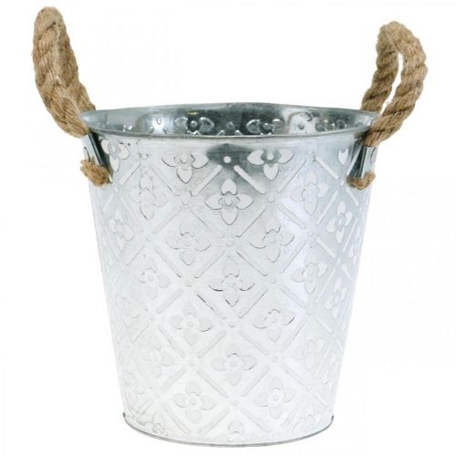 Article Pot en métal pour la plantation, pot de fleur avec anses, jardinière avec motif fleur Ø18cm
