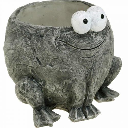 Article Porte-pot grenouille avec sourire gris 11x12cm