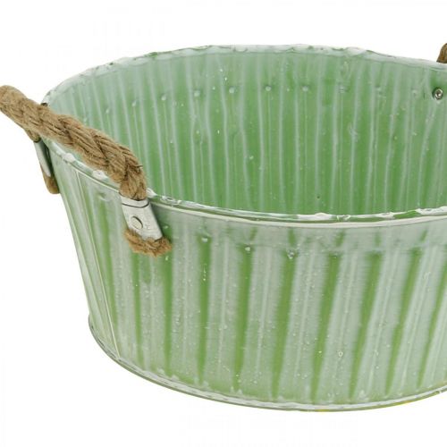 Article Coupe en métal, coupe à fleurs, cache-pot avec anses rose/vert/jaune shabby chic Ø22cm H9.5cm lot de 3