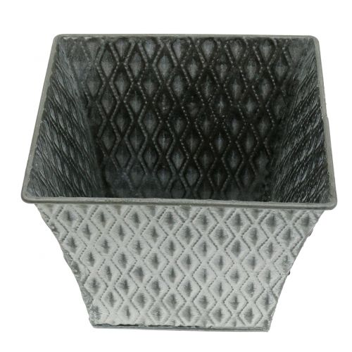 Article Pot en zinc avec motif de losanges H. 15 cm